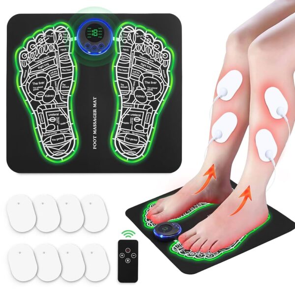 EMS Foot Massager Mat for Neuropathy – With Remote Control, 4 Body Pads, 2-in-1 Back & Leg Massager | 8 Modes, 19 Intensity Levels